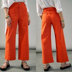 Maeve Anthropologie The Colette Wide-Leg Pants Fire Red Linen Blend NWT
